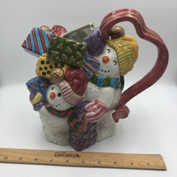 Vintage Fitz & Floyd Discontinued Snowman Christmas Ceramic Pitcher - Picture 14 of 14